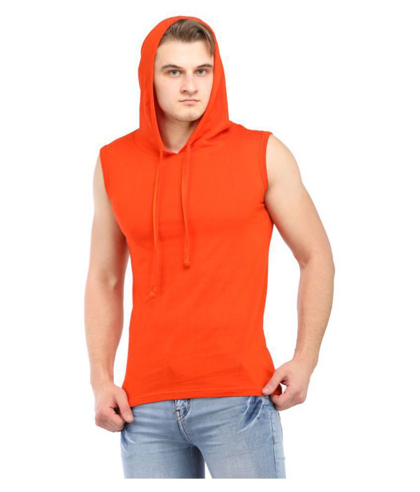     			Denzolee Cotton Blend Orange Self Design T-Shirt