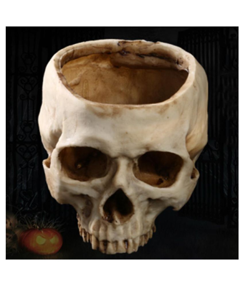 Resin Human Skull Model Flower Pot Shining Fruit Plate Storage Container
