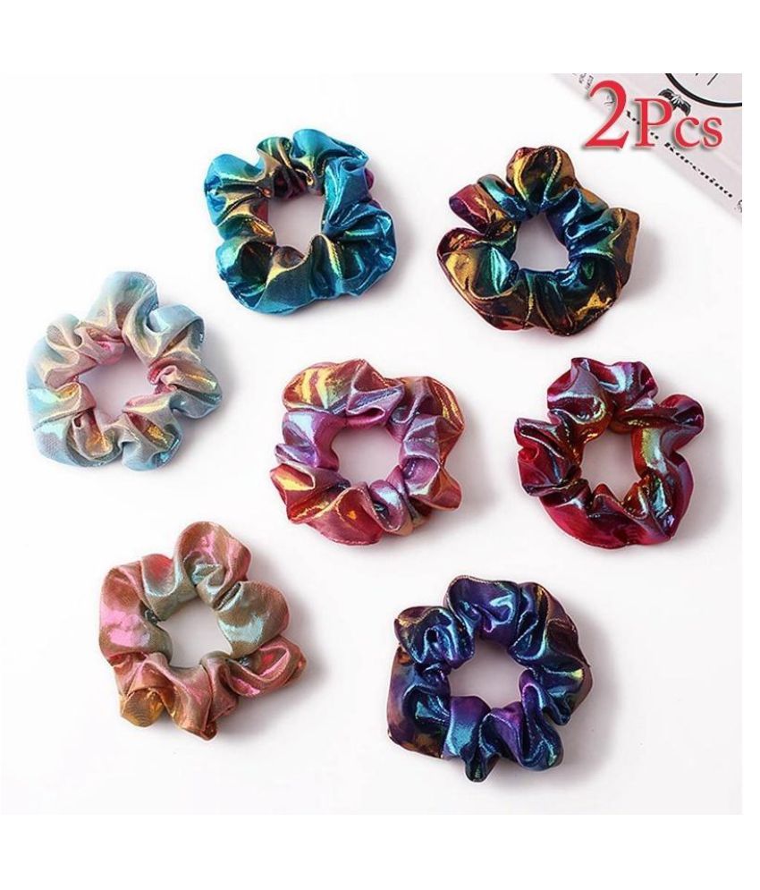 2pcs Glitter Scrunchies Colorful Elastichair Rope Ponytail Holder