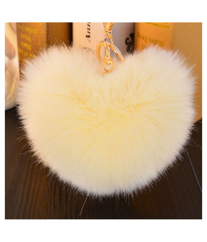 12cm Faux Rabbit Fur Heart Ball Keyring Ring Car Handbag Pendant Key Chain Charm 