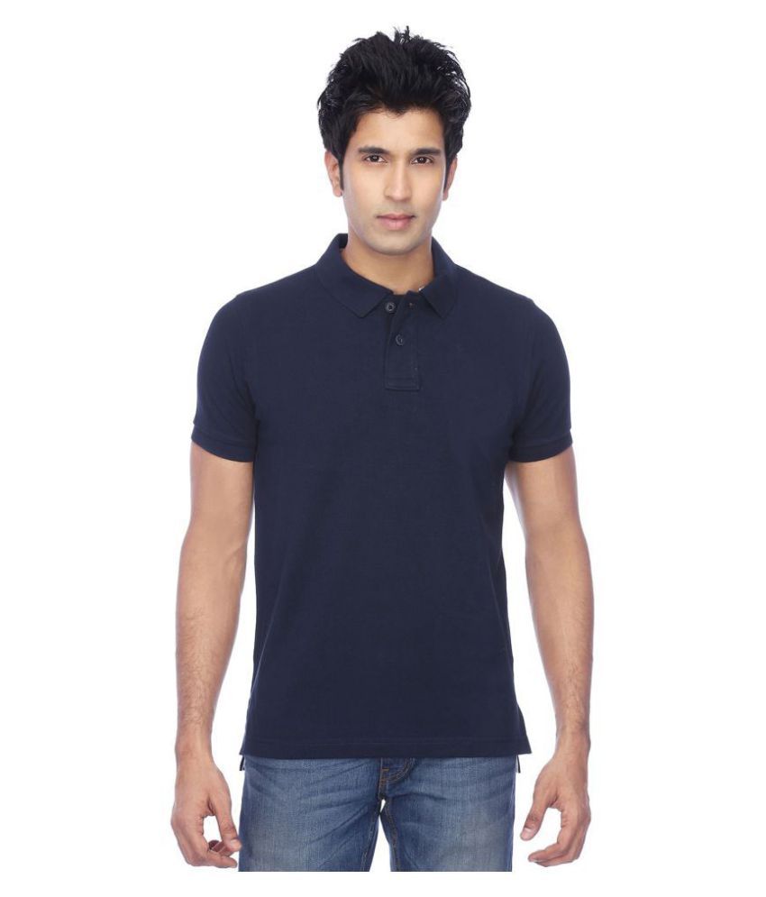     			KETEX Polyester Cotton Navy Plain Slim Fit Polo T Shirt