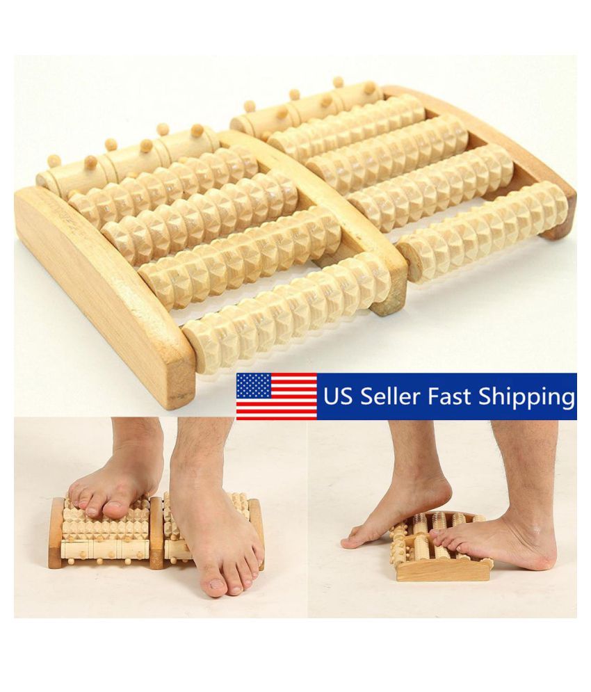 Dual Wooden Foot Massager Roller Care Reflexology Relax Stress Relief