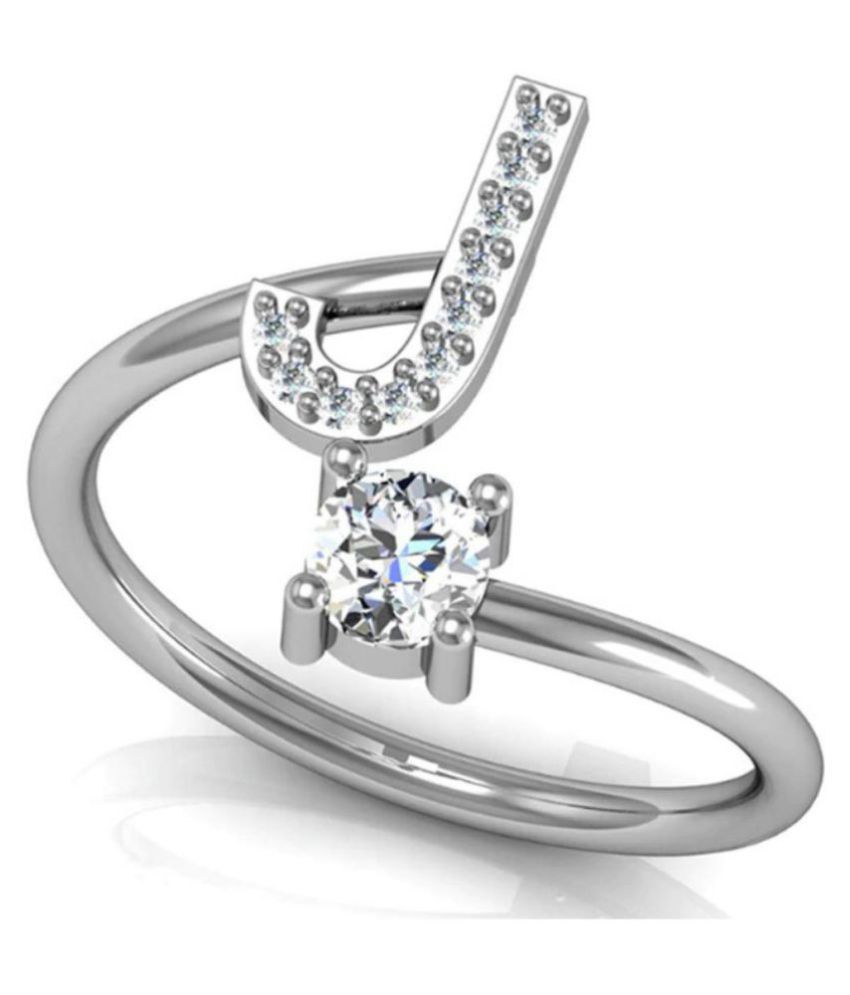 Glamorous 'J' Letter Sterling Silver Zircon Rings for Women & Girls ...