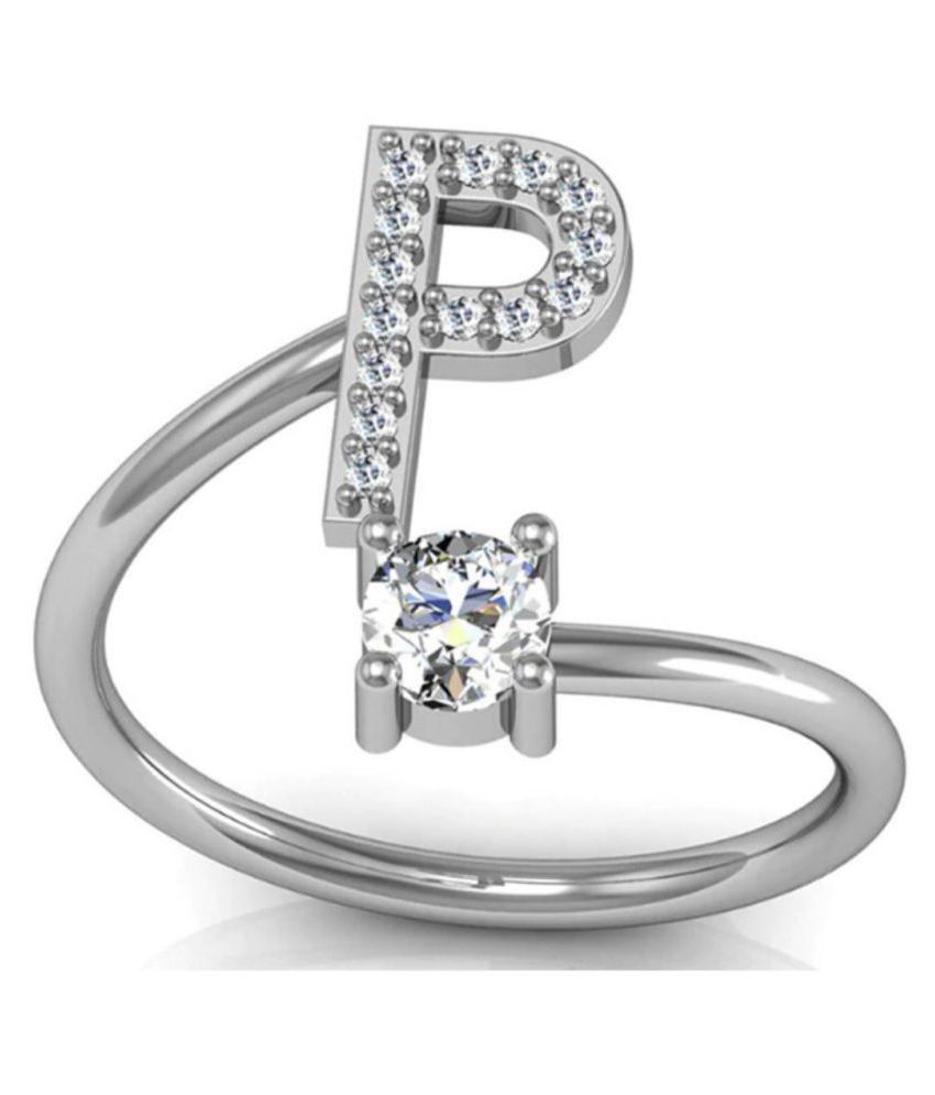 Glamorous 'P' Letter Sterling Silver Zircon Rings for Women & Girls ...