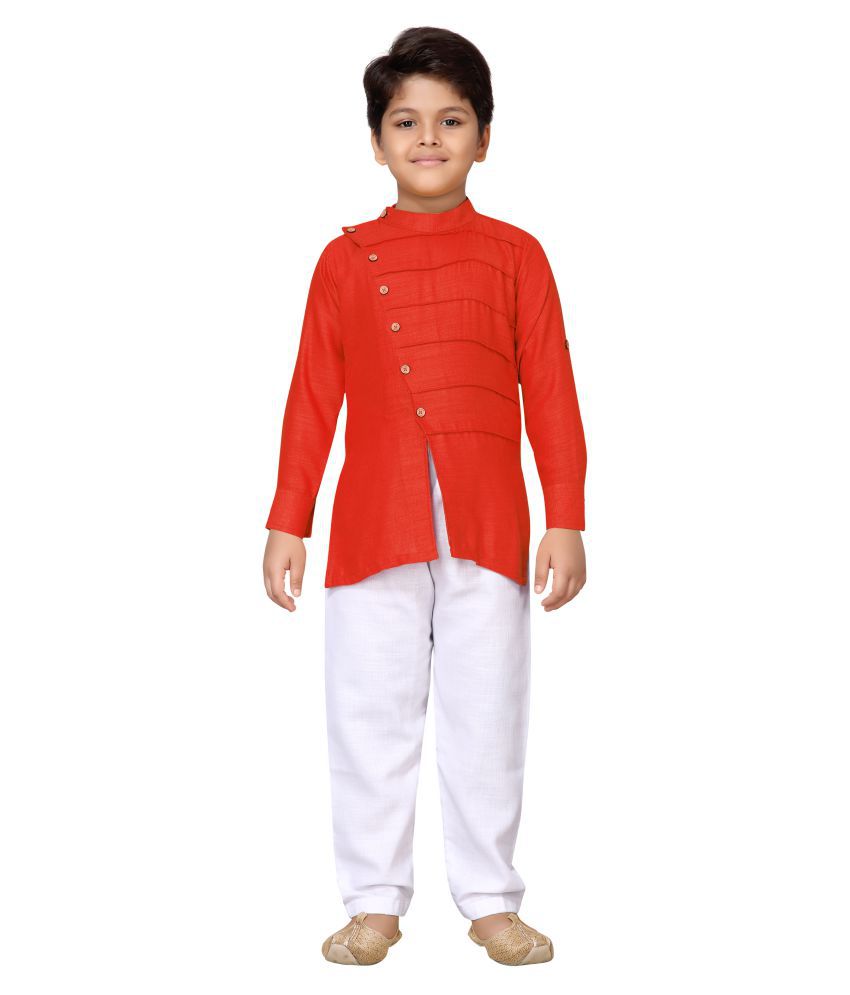     			AJ Dezines Kids Party Wear Orange Color Kurta Pajama Set For Boys