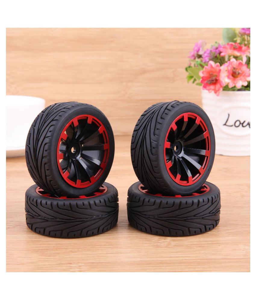 4pcs Flat Running Tyre Rubber Wheel RC Car Part Fit for 1/10 HSP HPI Redcat