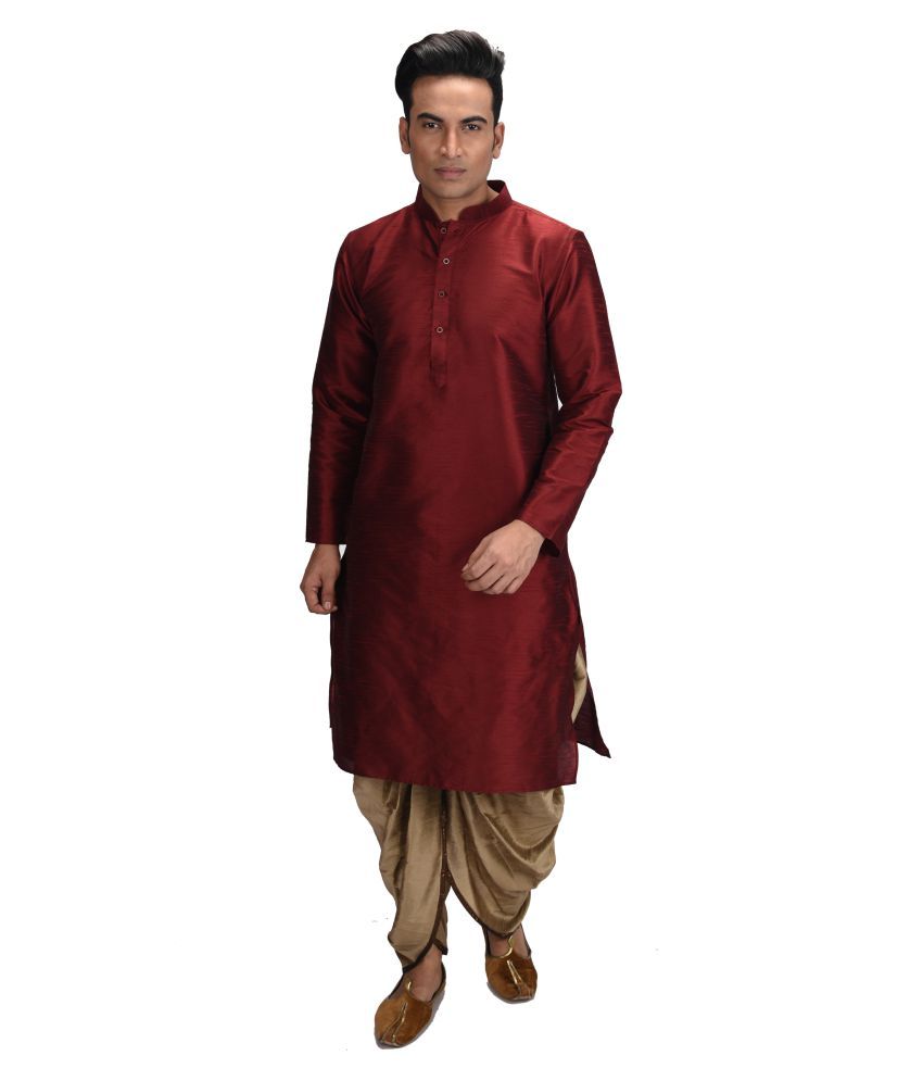     			Deyann Maroon Silk Blend Dhoti Kurta Set