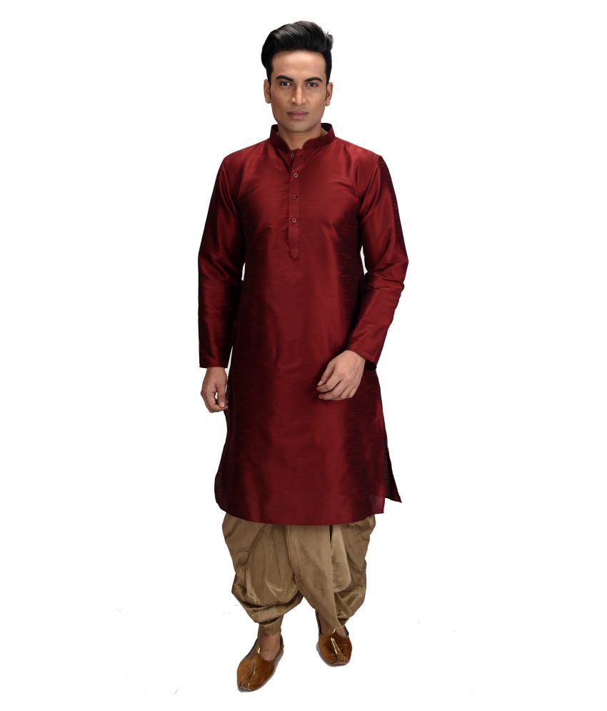     			Deyann Maroon Silk Blend Dhoti Kurta Set