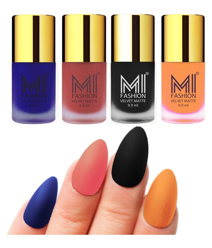     			MI FASHION Unique Matte Nail Paint Set Nude Nail Polish Peach,Wine, Blue Matte Pack of 4 40 mL