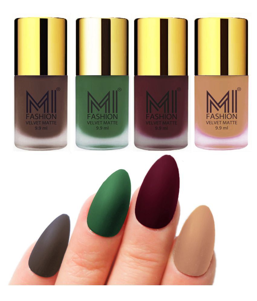     			MI FASHION Unique Matte Nail Paint Set Nude Nail Polish Green,Red Wine, Coffee Matte Pack of 4 40 mL