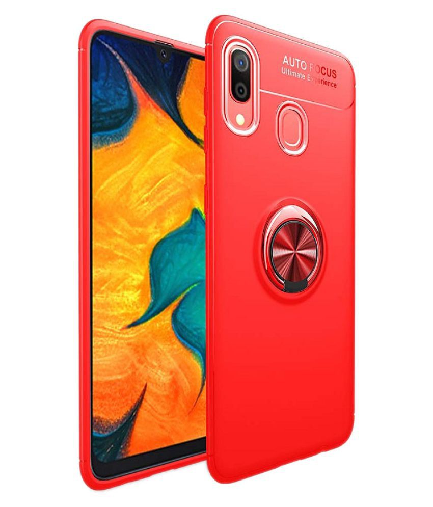     			Samsung Galaxy A30 Ring Holder JMA - Red Rubberized Metal Finger Ring Stand Back Case