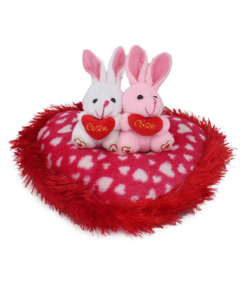     			Tickles Soft Stuffed Plush Animal Toy Couple Rabbit Sitting on Heart Special Valentine Gift (Color: Red Size:16 cm) (Made in India)