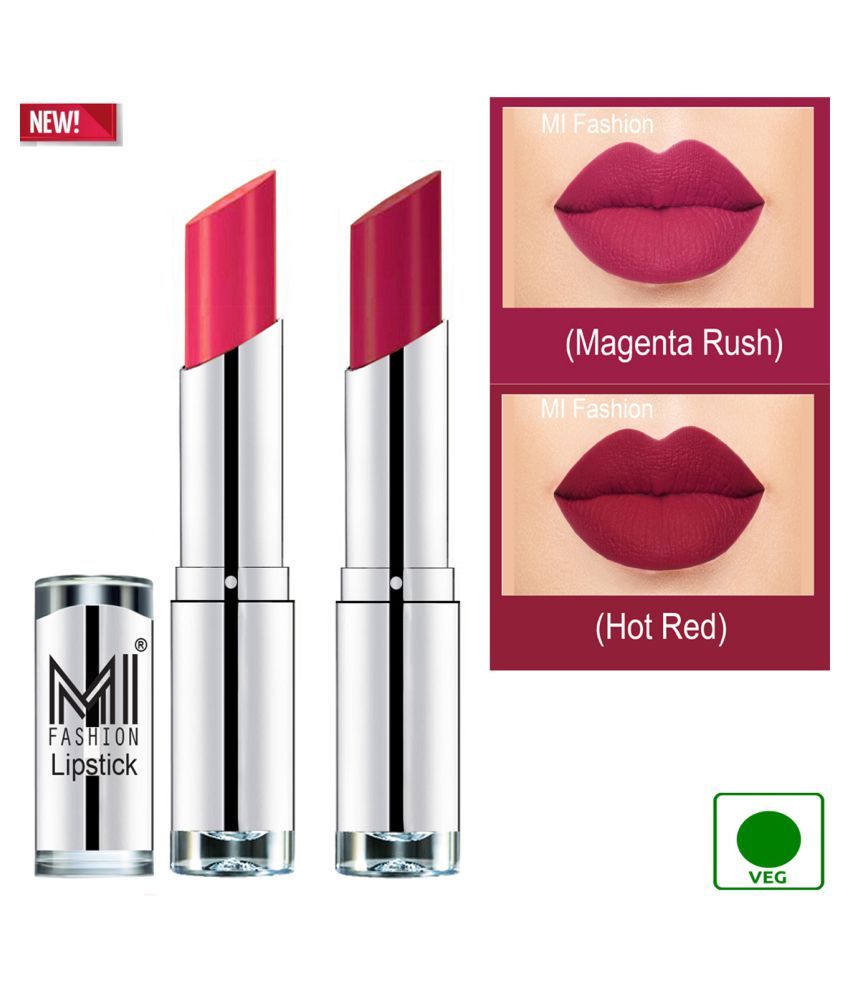     			MI FASHION 100% Veg Soft Matte Long Stay Lipstick Combo Magenta,Red Multi Pack of 2 7 g