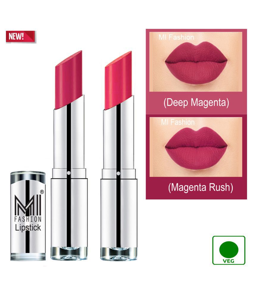     			MI FASHION 100% Veg Soft Matte Long Stay Lipstick Magenta,Magenta Multi Pack of 2 7 g