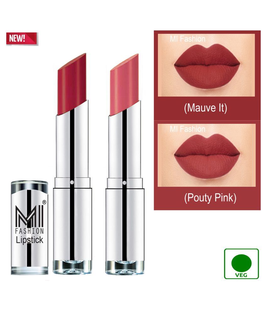     			MI FASHION 100% Veg Soft Matte Long Stay Lipstick Combo Mauve,Pink Multi Pack of 2 7 g