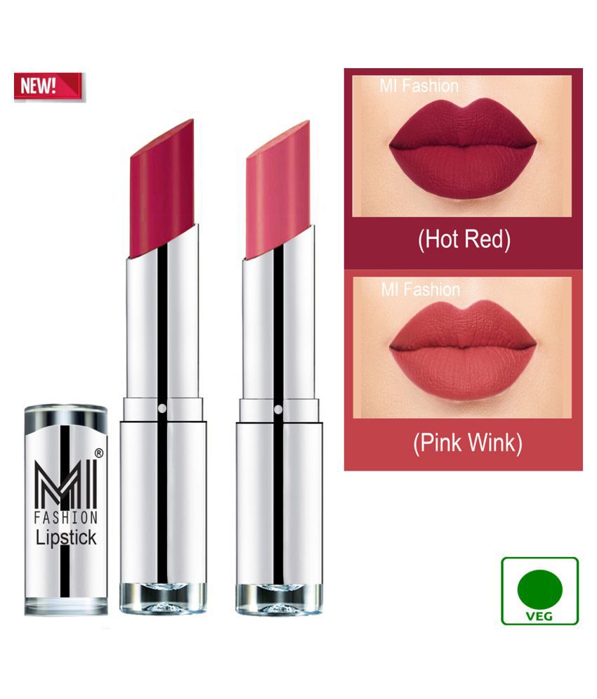    			MI FASHION 100% Veg Soft Matte Long Stay Lipstick Combo Red,Pink Multi Pack of 2 7 g