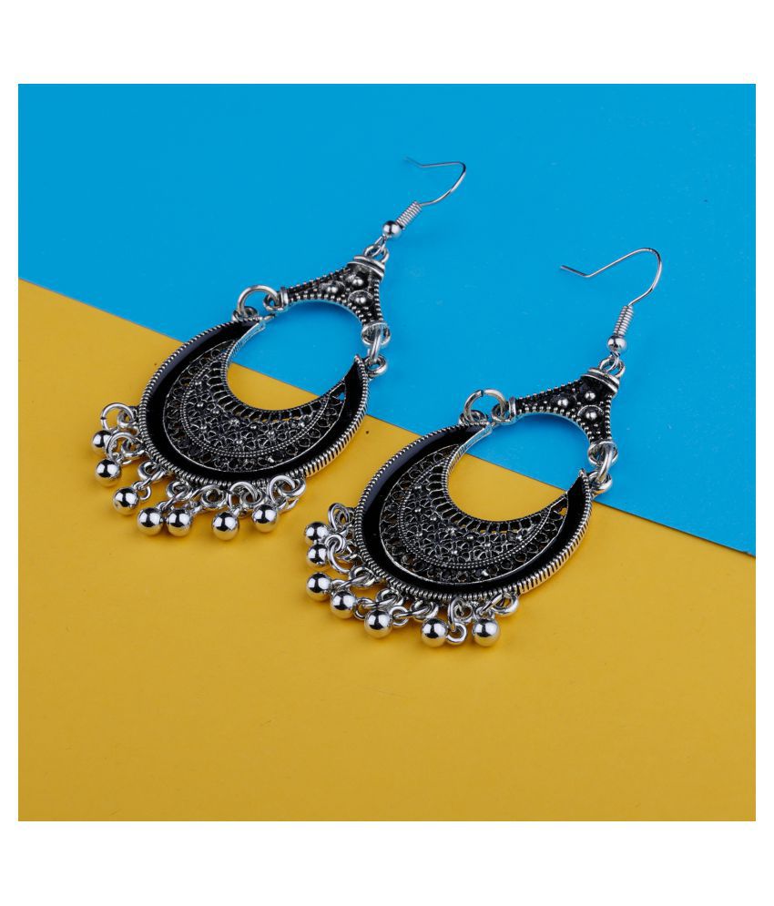     			Silver Shine Stunning Black Fish Hook Earrings for Women