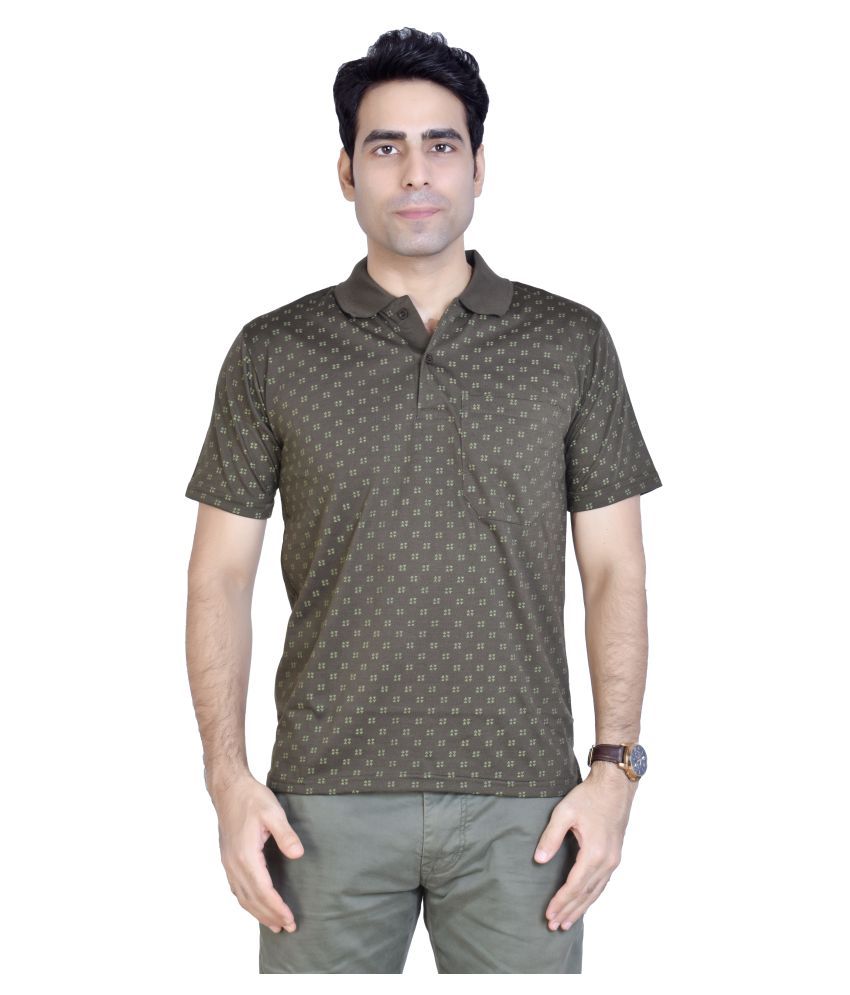     			Awack Cotton Blend Green Printed Polo T Shirt