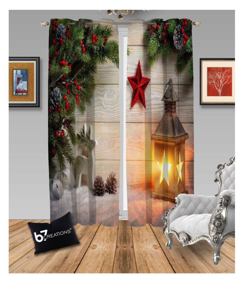     			B7 CREATIONS Set of 2 Door Semi-Transparent Eyelet Polyester Curtains Multi Color