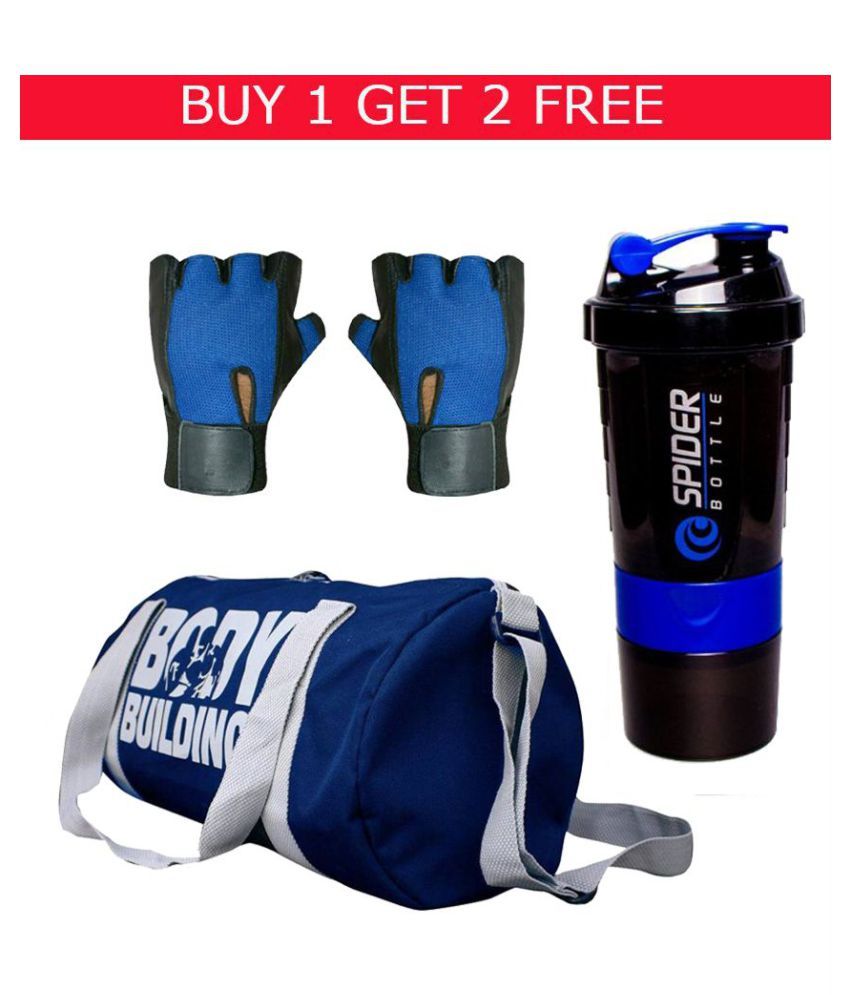 Bodybuilding Gym Bag With Free Gloves Spider Shakerbottle Black Set Kit