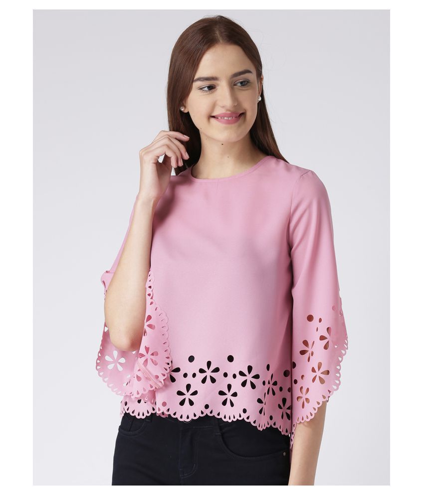 KASSUALLY Polyester Crop Tops - Pink - Buy KASSUALLY Polyester Crop ...