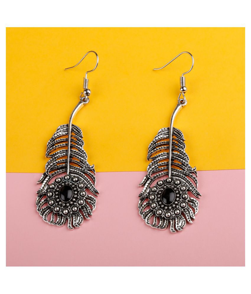     			Silver Shine Dazzling Silver Peacock Feather Earrings for Women