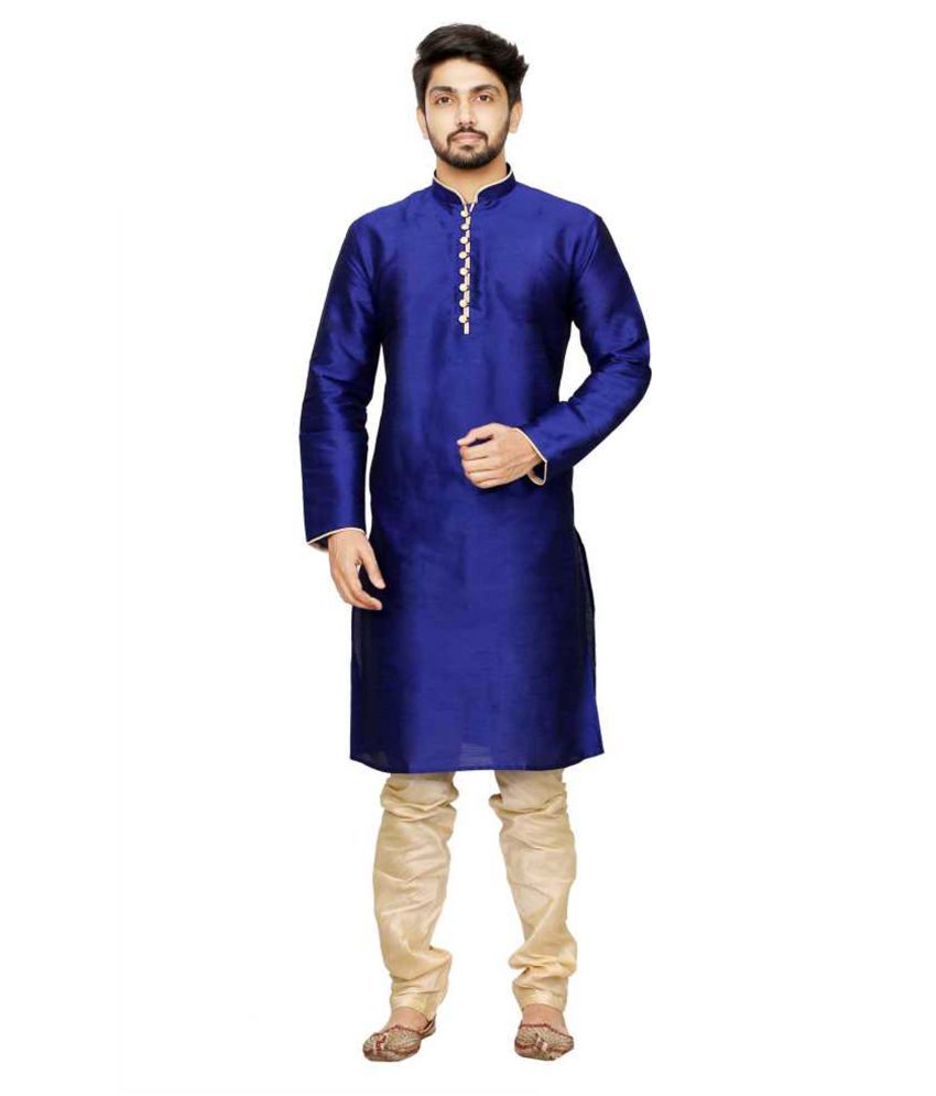     			Over Crowd Blue Silk Kurta Pyjama Set