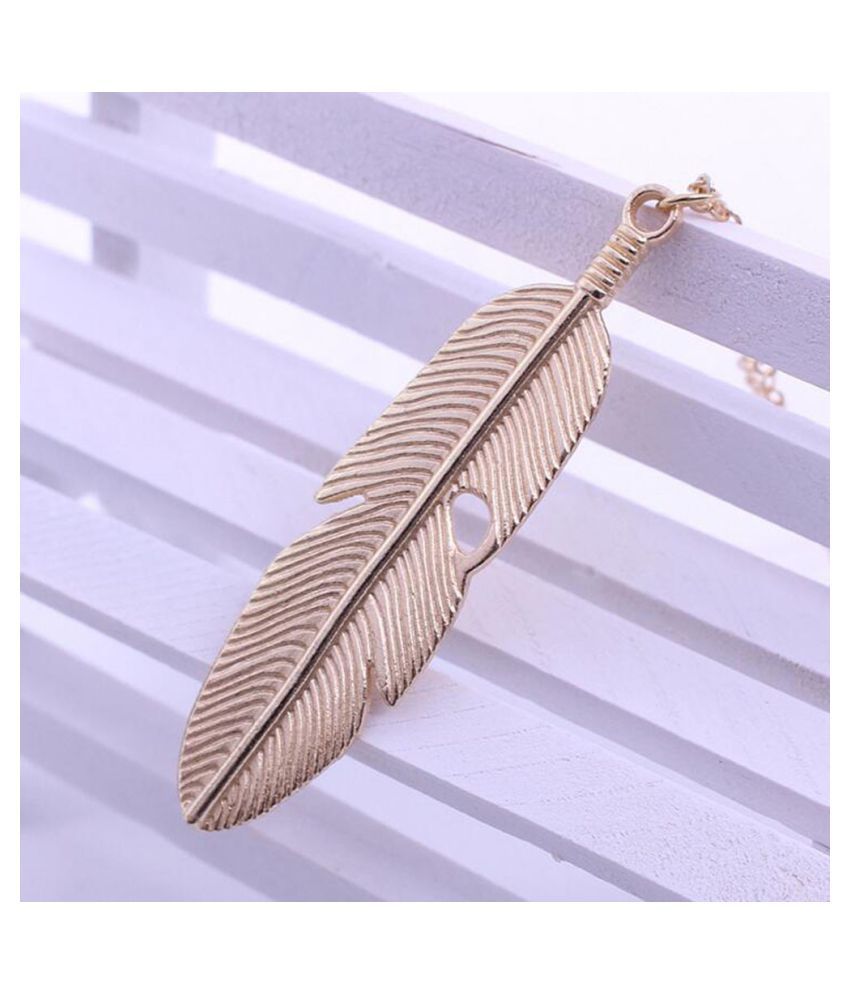 Women Feather Pendant Long Chain Necklace Sweater Statement Vintage Jewelry 