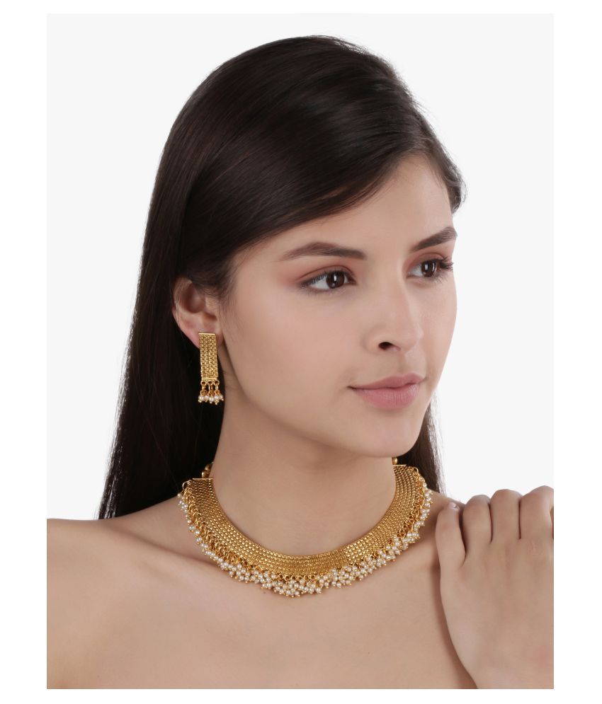 Peora Brass Golden Choker Traditional Gold Plated Necklaces Set Buy