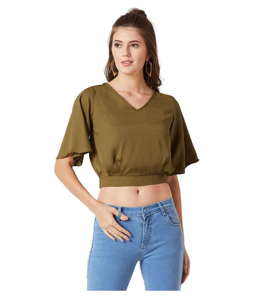     			Miss Chase Crepe Crop Tops - Green