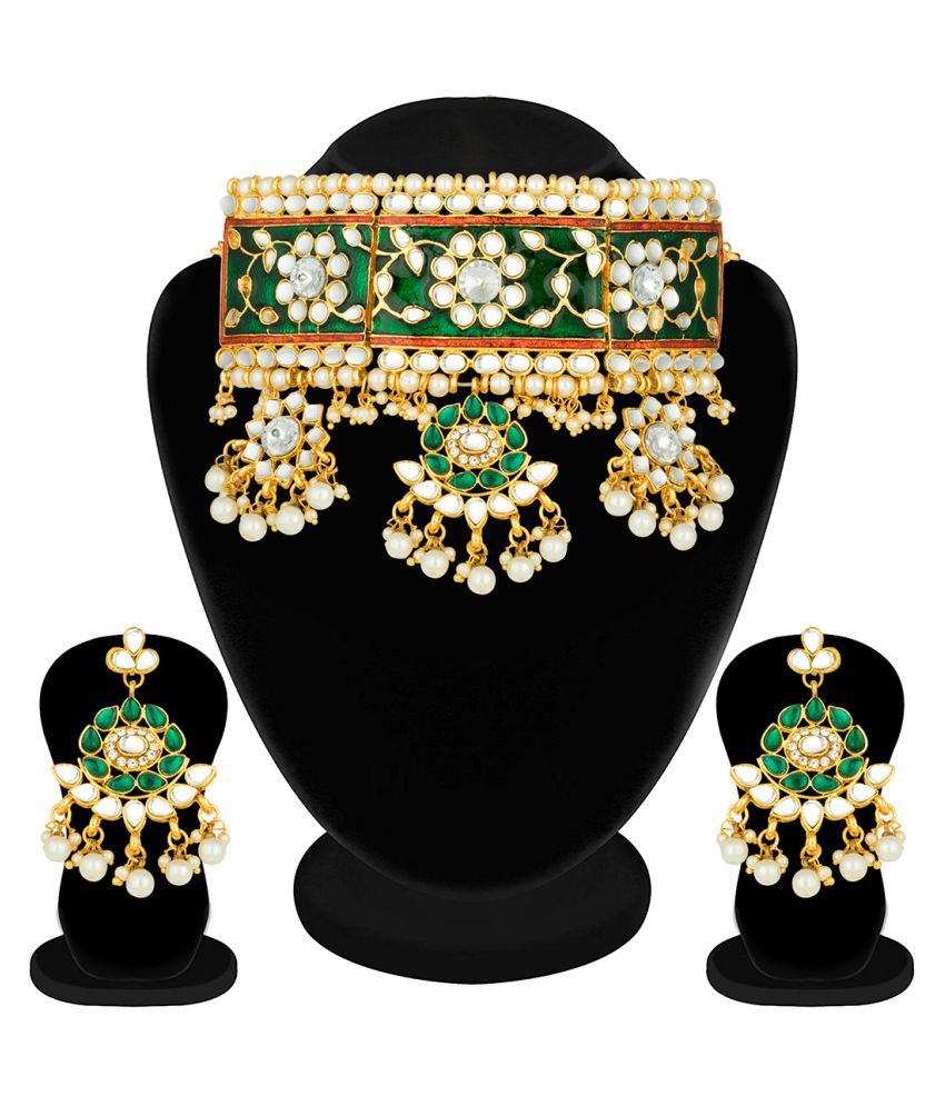 Peora Brass Green Collar Designer Gold Plated Necklaces Set Buy Peora