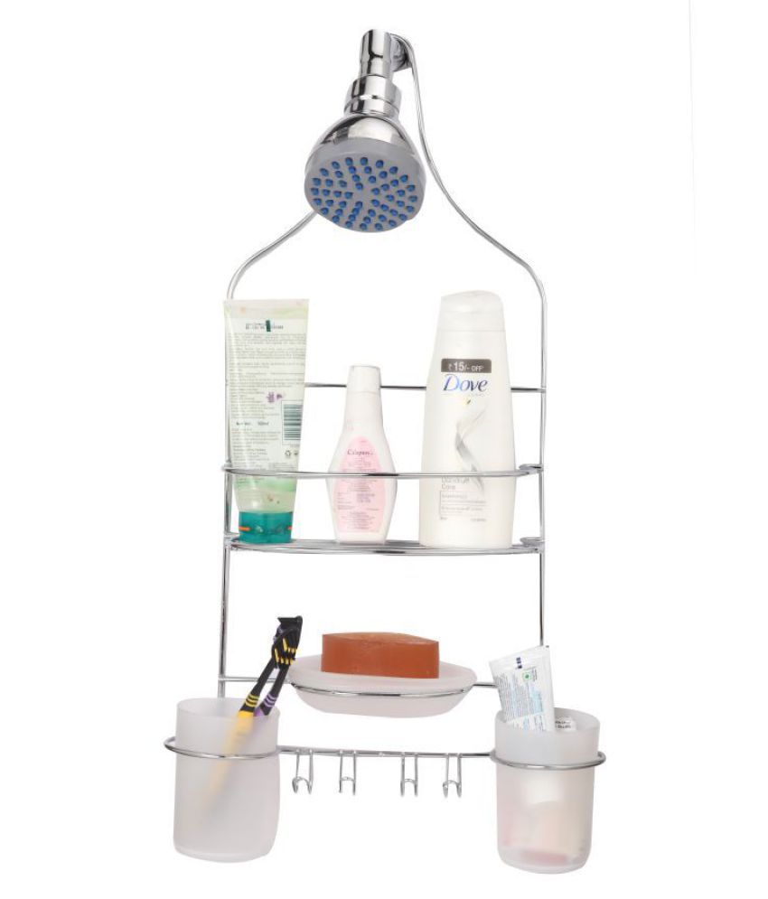 Zahab Stainless Steel Shower Caddy with Two Tumbler Holder and One Soap
