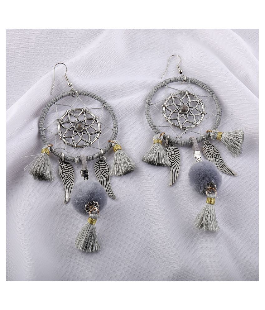     			Silver Shine - Gray Tassel Earrings ( Pack of 1 )