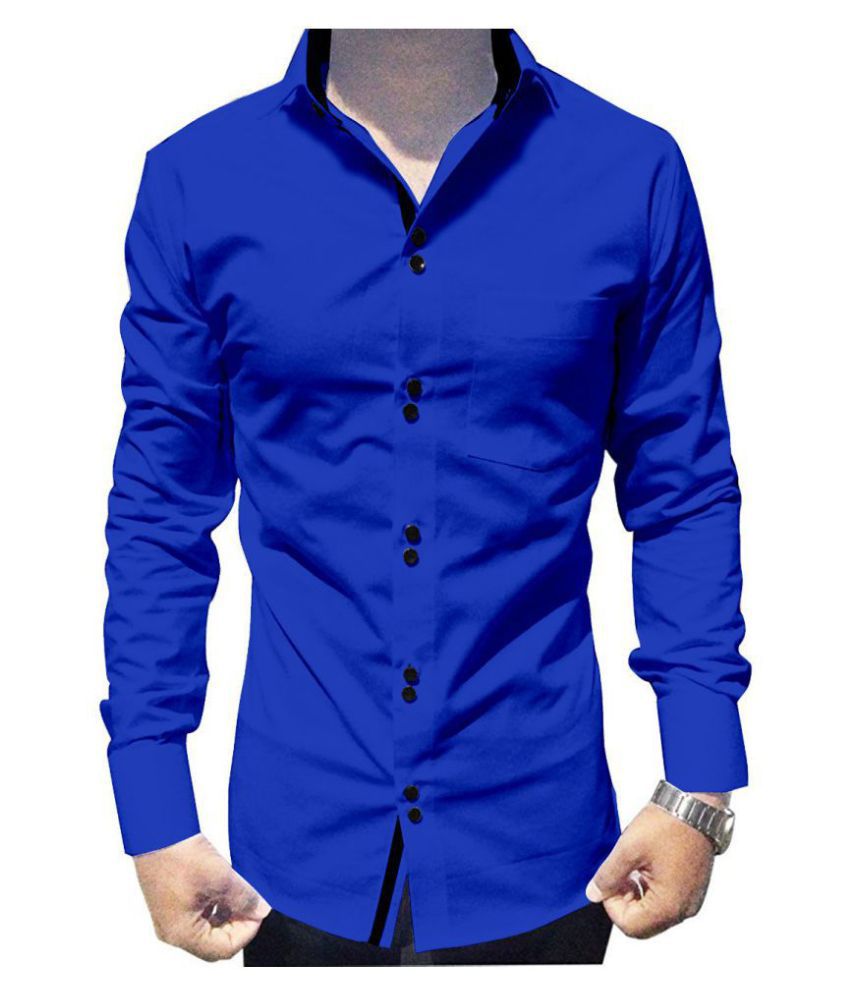     			X-men Cotton Blend Blue Solids Shirt