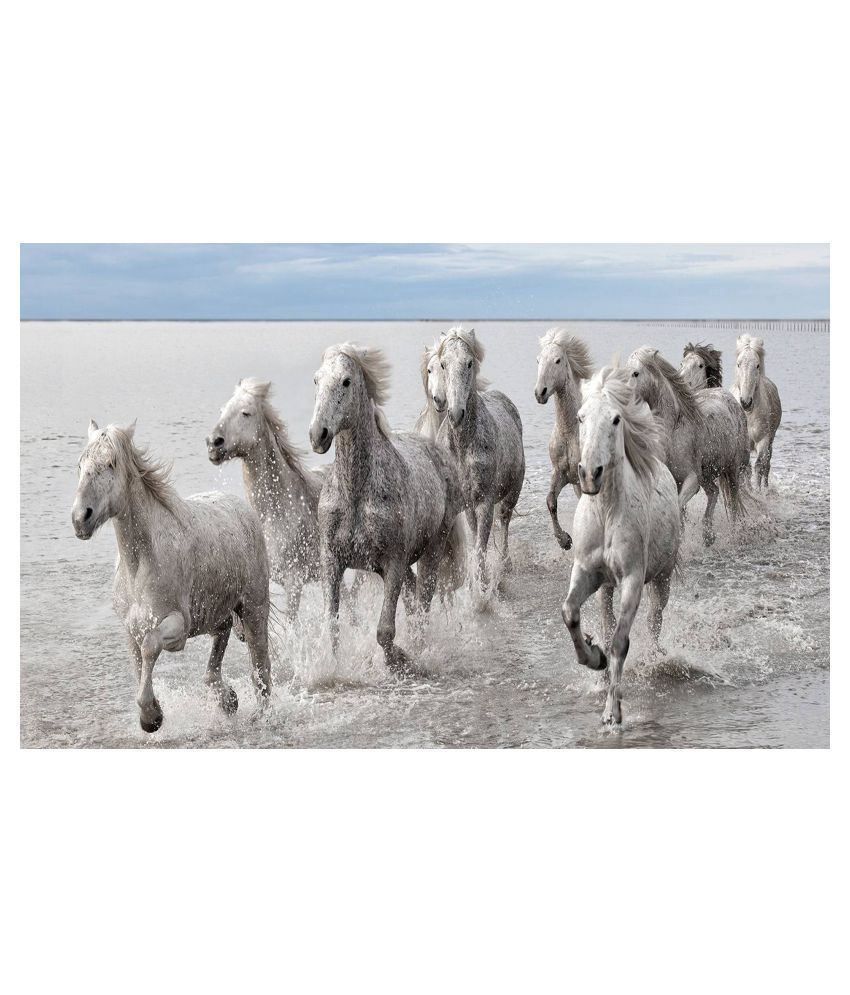 Yellow Alley Vastu Seven HorsesRunning horses Poster combo Paper Wall