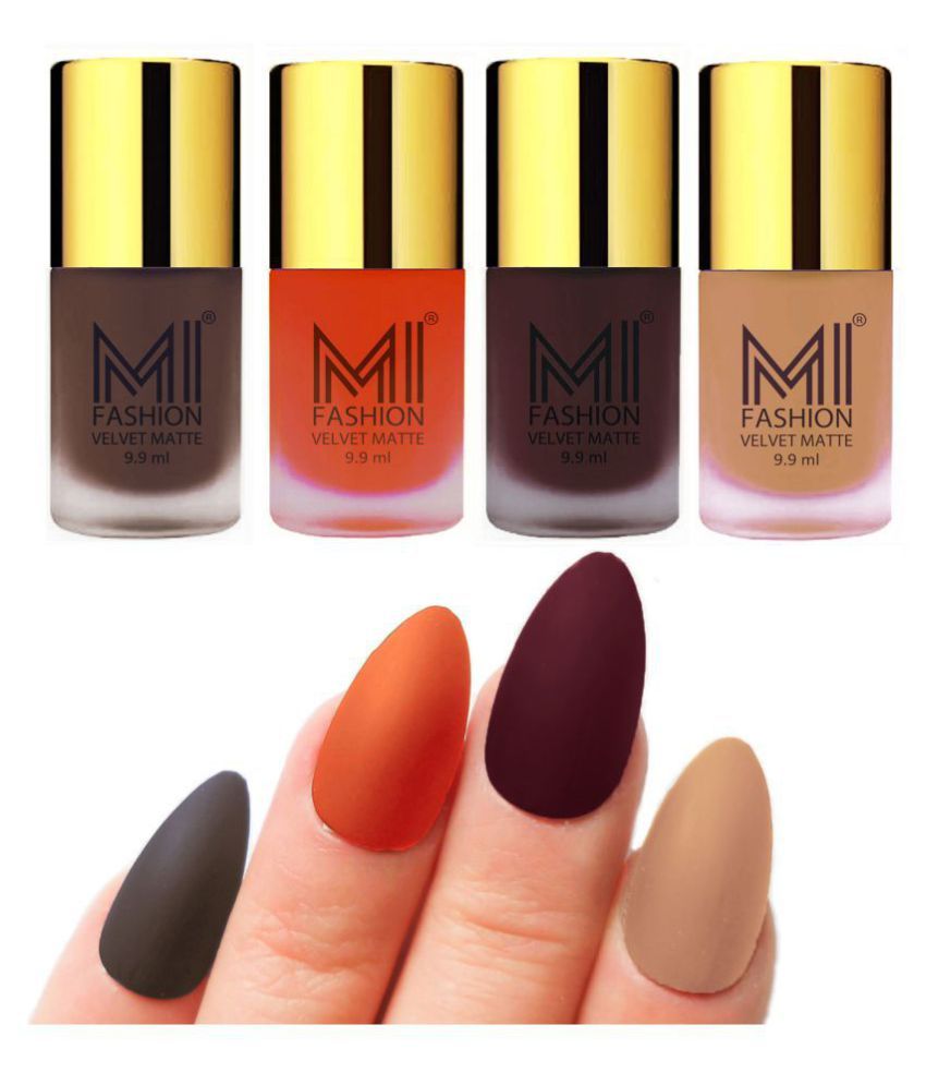     			MI FASHION Matte Nail Paint Set Combo Orange Nail Polish Wine,Coffee Nude Matte Pack of 4 40 mL