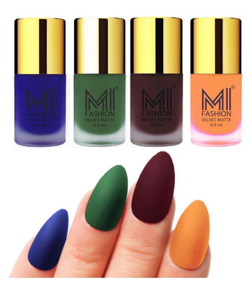     			MI FASHION Matte Nail Paint Set Combo Green Nail Polish Royal Blue,Saffron Wine Matte Pack of 4 40 mL