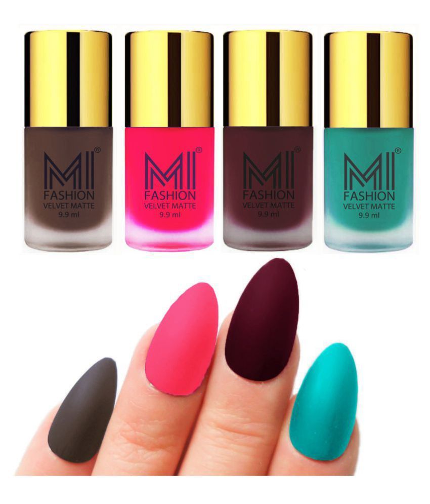     			MI FASHION Matte Nail Paint Set Combo Coffee Nail Polish Red Wine,Sky Blue Pink Matte Pack of 4 40 mL