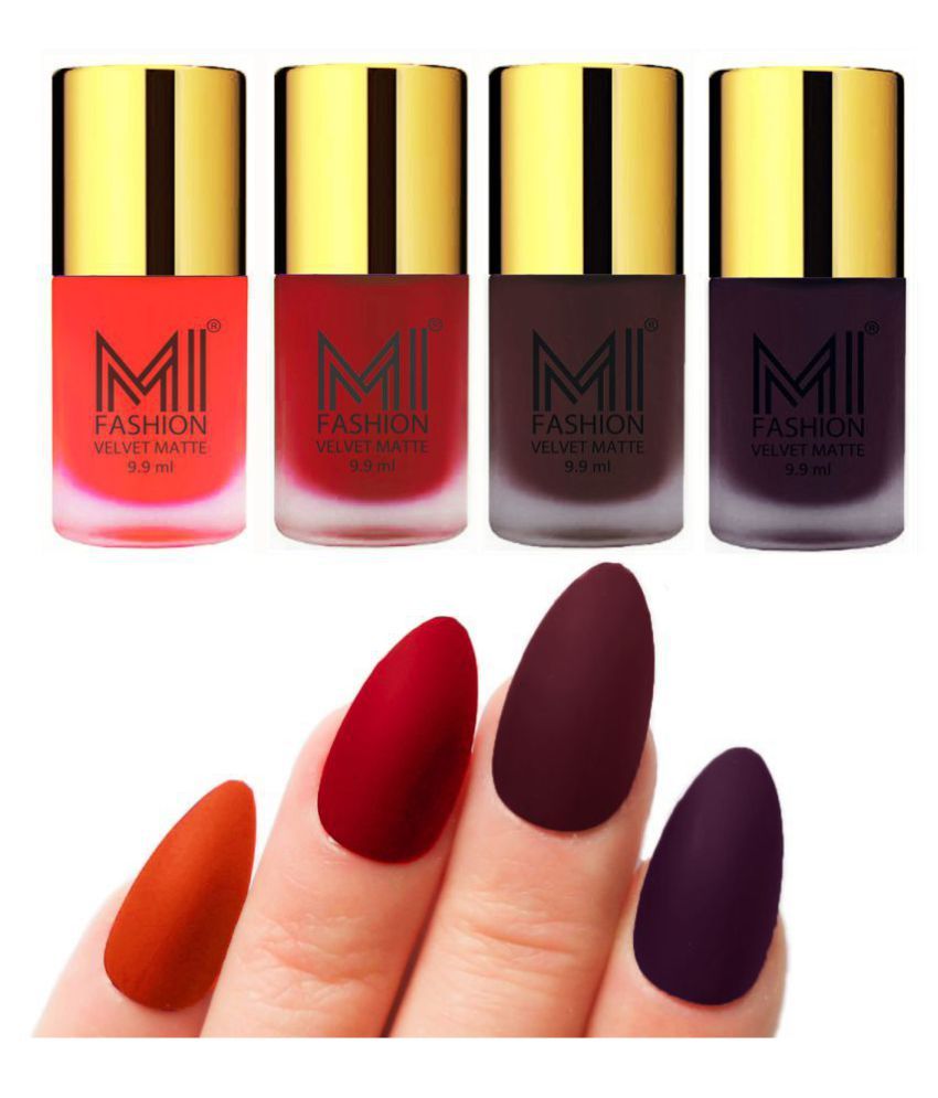     			MI FASHION Matte Nail Paint Set Combo Red Nail Polish Orange,Dark Purple Wine Matte Pack of 4 40 mL