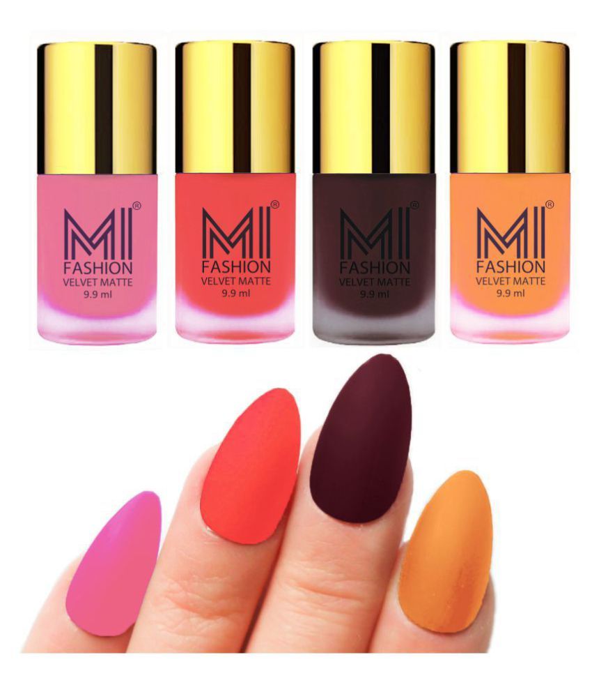     			MI FASHION Matte Nail Paint Set Combo Orange Nail Polish Wine,Saffron Pink Matte Pack of 4 40 mL