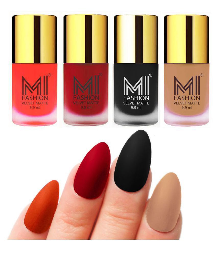     			MI FASHION Matte Nail Paint Set Combo Orange Nail Polish Black,Nude Red Matte Pack of 4 40 mL