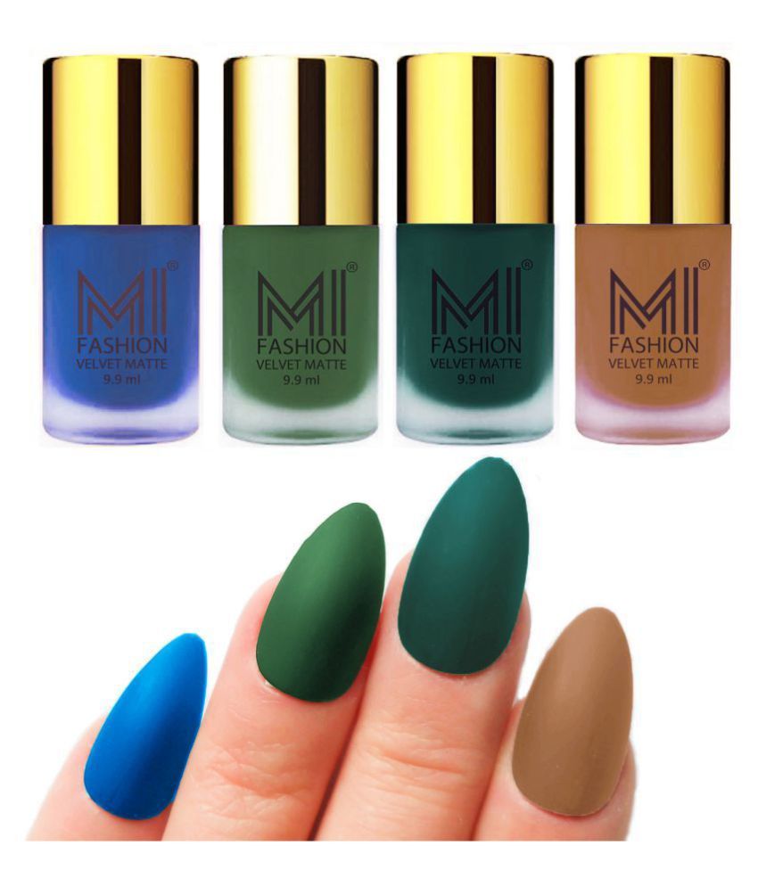     			MI FASHION Matte Nail Paint Set Combo Green Nail Polish Dark Green,Nude Navy Matte Pack of 4 40 mL