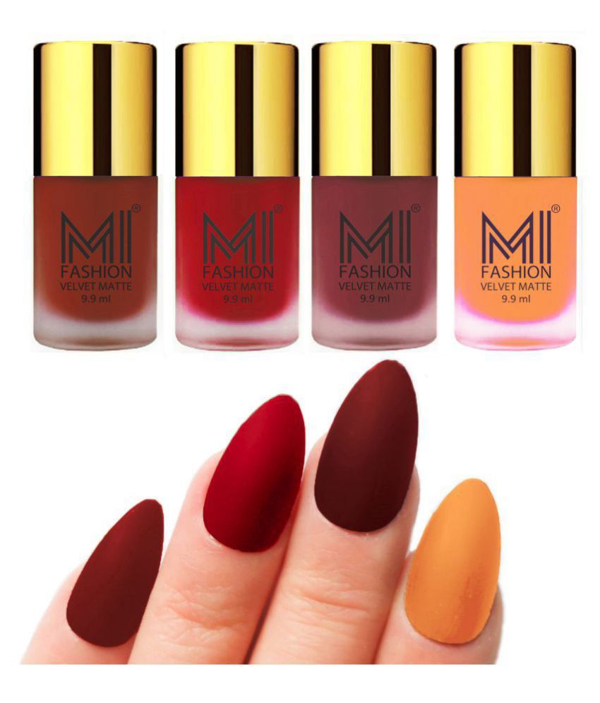     			MI FASHION Matte Nail Paint Set Combo Red Nail Polish Maroon,Cherry Orange Matte Pack of 4 40 mL