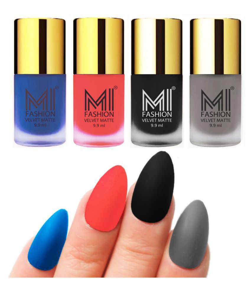     			MI FASHION Matte Nail Paint Set Combo Orange Nail Polish Navy Blue,Grey Black Matte Pack of 4 40 mL