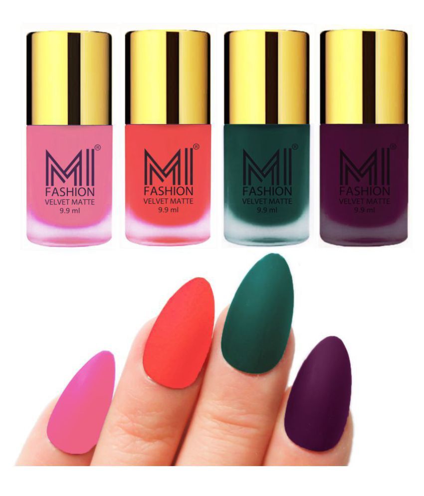     			MI FASHION Matte Nail Paint Set Combo Orange Nail Polish Dark Green,Baby Pink Purple Matte Pack of 4 40 mL