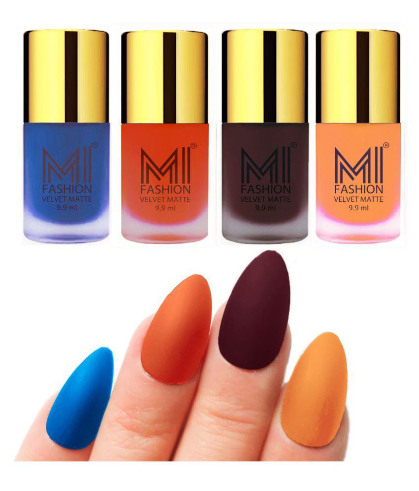     			MI FASHION Matte Nail Paint Set Combo Orange Nail Polish Navy Blue,Saffron Wine Matte Pack of 4 40 mL