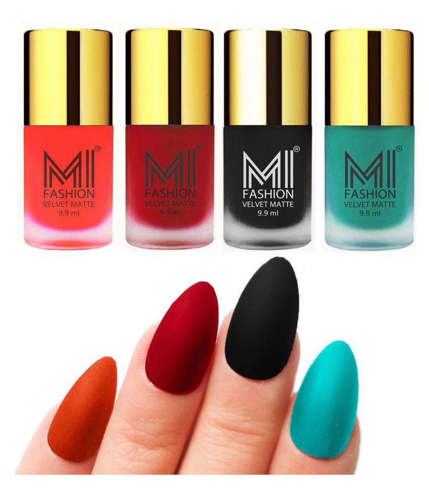     			MI FASHION Matte Nail Paint Set Combo Red Nail Polish Black,Orange Sky Blue Matte Pack of 4 40 mL