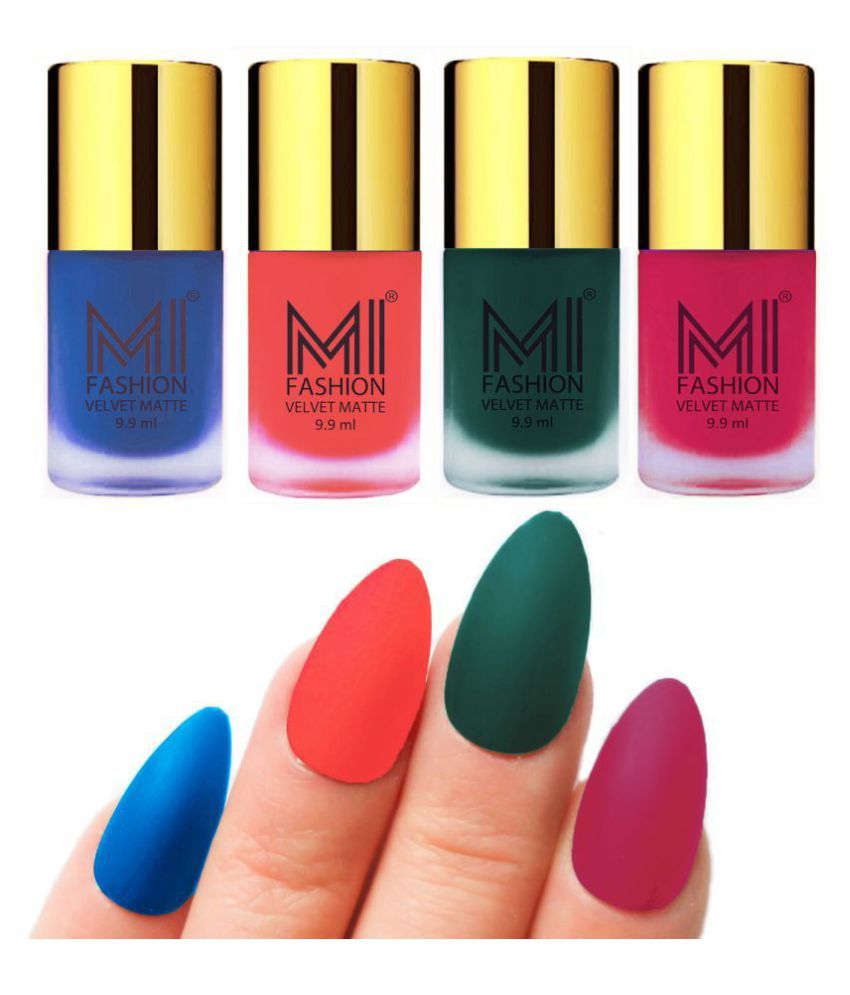     			MI FASHION Matte Nail Paint Set Combo Orange Nail Polish Dark Green,Navy Blue Pink Matte Pack of 4 40 mL