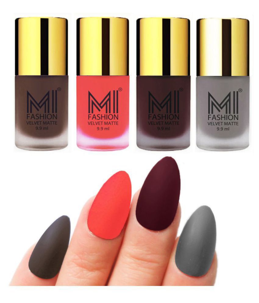     			MI FASHION Matte Nail Paint Set Combo Orange Nail Polish Wine,Coffee Grey Matte Pack of 4 40 mL