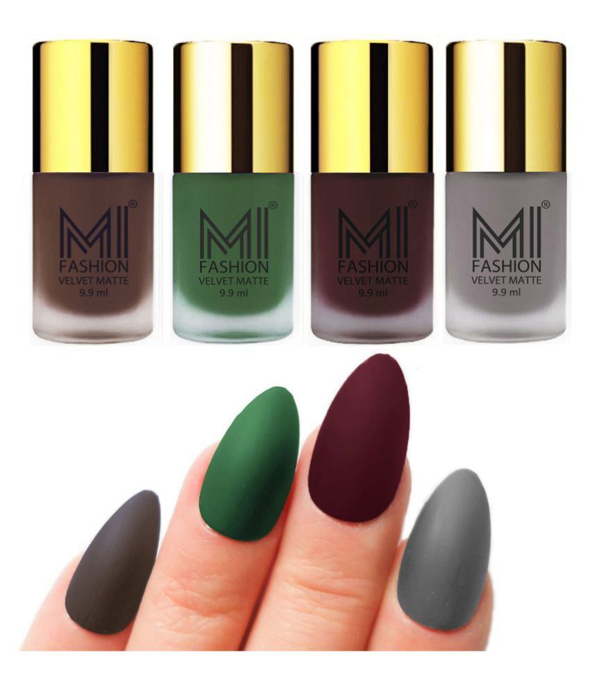     			MI FASHION Matte Nail Paint Set Combo Green Nail Polish Wine,Coffee Grey Matte Pack of 4 40 mL